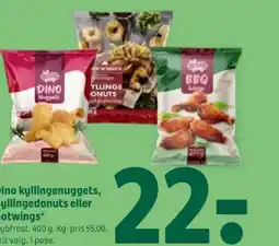 Coop 365 Dino kyllingenuggets, kyllingedonuts eller hotwings tilbud