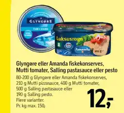 Føtex Glyngøre eller Amanda fiskekonserves, Mutti tomater, Salling pastasauce eller pesto tilbud