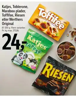 Føtex Katjes, Toblerone, Marabou plader, Toffifee, Riesen eller Werthers Original tilbud