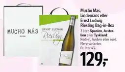 Føtex Mucho Mas, Lindemans eller Ernst Ludwig Riesling Bag-in-Box tilbud