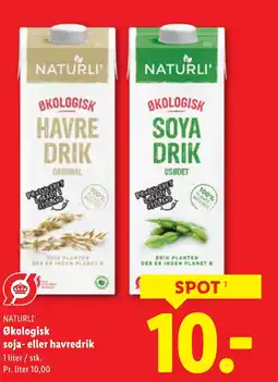 Lidl NATURLI Økologisk soja- eller havredrik tilbud
