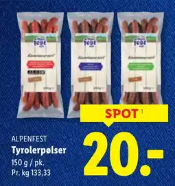 Lidl ALPENFEST Tyrolerpølser tilbud