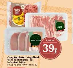 Dagli'Brugsen Coop koteletter, stegeflæsk eller hakket grise- og kalvekød 8-12% tilbud