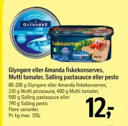 Føtex Glyngøre eller Amanda fiskekonserves, Mutti tomater, Salling pastasauce eller pesto tilbud