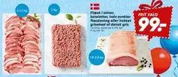 Bilka Flæsk i skiver, koteletter, halv ovnklar flæskesteg eller hakket grisekød af dansk gris tilbud