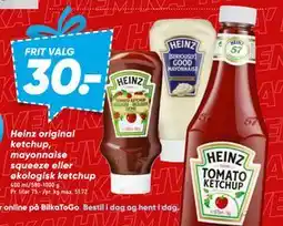 Bilka Heinz original ketchup, mayonnaise squeeze eller økologisk ketchup tilbud