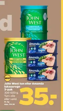 Netto John West tun eller Amanda luksusrogn 3-pak tilbud