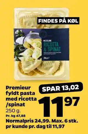 Premieur fyldt pasta med ricotta /spinat