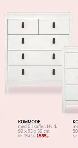 Daells Bolighus KOMMODE med 5 skuffer. Hvid tilbud