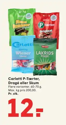 SPAR Carletti P-Tærter, Dragé eller Skum tilbud