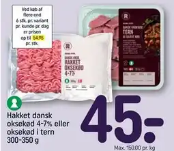 REMA 1000 Hakket dansk oksekød 4-7% eller oksekød i tern 300-350 g tilbud