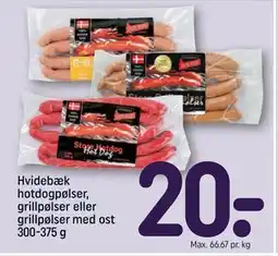 REMA 1000 Hvidebæk hotdogpølser, grillpølser eller grillpølser med ost 300-375 g tilbud