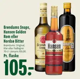 Min Købmand Brøndums Snaps, Hansen Golden Rom eller Nordsø Bitter tilbud