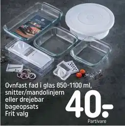 REMA 1000 Ovnfast fad i glas 850-1100 ml, snitter/mandolinjern eller drejebar bageopsats Frit valg tilbud
