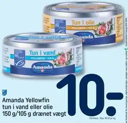 REMA 1000 Amanda Yellowfin tun i vand eller olie 150 g/105 g drænet vægt tilbud