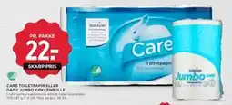 MENY CARE TOILETPAPIR ELLER DAILY JUMBO KØKKENRULLE tilbud