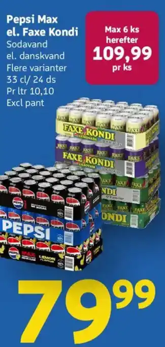 Løvbjerg Pepsi Max el. Faxe Kondi Sodavand tilbud