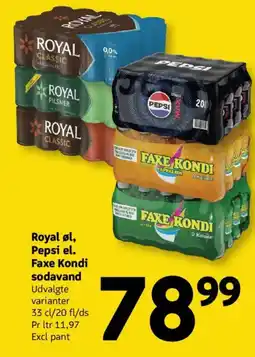 Løvbjerg Royal øl, Pepsi el. Faxe Kondi sodavand tilbud