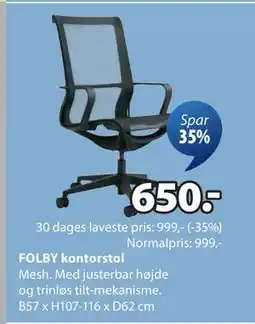 JYSK FOLBY kontorstol tilbud