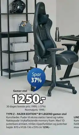 JYSK TYPE Z – RAZER EDITION BY LEGEND gamer-stol tilbud