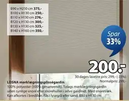 JYSK LOSNA mørklægningsplisségardin tilbud