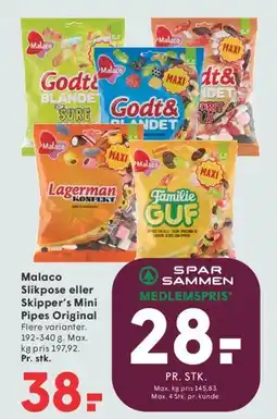 SPAR Malaco slikpose / Skipper's Mini / Pipes Original tilbud