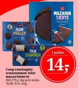 Dagli'Brugsen Coop romkugler, træstammer eller mazarintærte tilbud