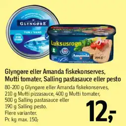 Føtex Glyngøre eller Amanda fiskekonserves / Mutti tomater / Salling pastasauce eller pesto tilbud