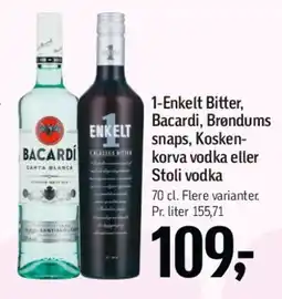 Føtex Enkelt Bitter, Bacardi, Brøndums snaps, Koskenkorva eller Stoli vodka tilbud