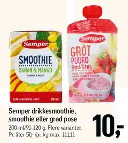 Føtex Semper drikkesmoothie / smoothie / grød-pose tilbud