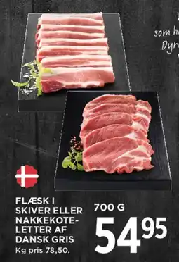 MENY Flæsk i skiver eller nakkekoteletter af dansk gris tilbud