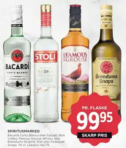 MENY Udvalgte spiritus (Bacardí, Stoli, Famous Grouse, Brøndums) tilbud