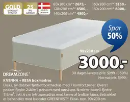 JYSK DREAMZONE KVENNA + RESA boxmadras tilbud