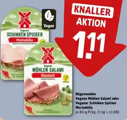 REWE DE Rügenwalder Vegane Mühlen Salami oder Veganer Schinken Spicker Mortadella tilbud