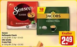 REWE DE Senseo Kaffeepads Classic oder Jacobs Crema Pads tilbud