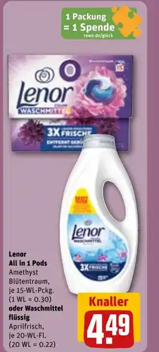 REWE DE Lenor All in 1 Pods oder Waschmittel flüssig tilbud