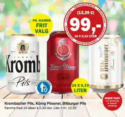 Købmandsgården Krombacher Pils, König Pilsener, Bitburger Pils tilbud