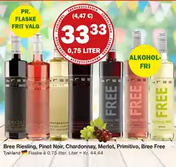 Købmandsgården Bree Riesling, Pinot Noir, Chardonnay, Merlot, Primitivo, Bree Free tilbud