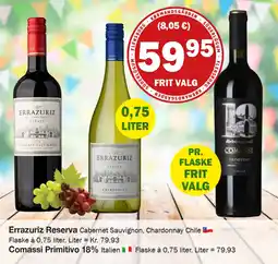 Købmandsgården Errazuriz Reserva , Comassi Primitivo 18% tilbud