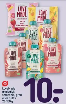 REMA 1000 LoveMade økologisk smoothie, grød eller puffs tilbud