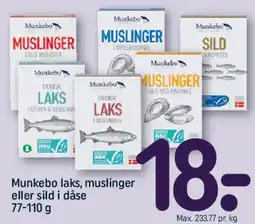 REMA 1000 Munkebo laks, muslinger eller sild i dåse tilbud