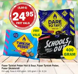 Købmandsgården Fazer Tyrkisk Peber Hot & Sour, Fazer Tyrkisk Peber, Fazer Skolekridt tilbud