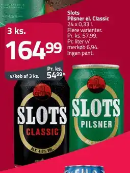 Fleggaard Slots Pilsner el. Classic tilbud
