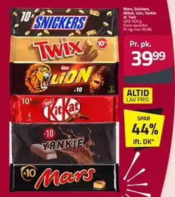 Fleggaard Mars, Snickers, Kitkat, Lion, Yankie el. Twix tilbud