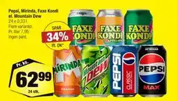 Calle Pepsi, Mirinda, Faxe Kondi el. Mountain Dew tilbud