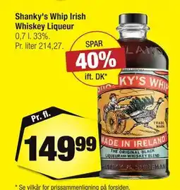 Calle Shanky's Whip Irish Whiskey Liqueur tilbud