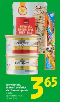 Coop 365 Gourmet Gold, Vitakraft beef stick eller Coop catz pouch tilbud