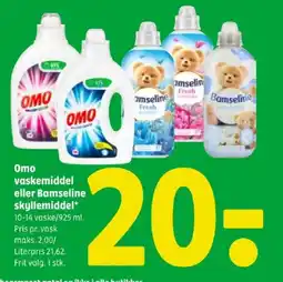 Coop 365 Omo vaskemiddel eller Bamseline skyllemiddel tilbud