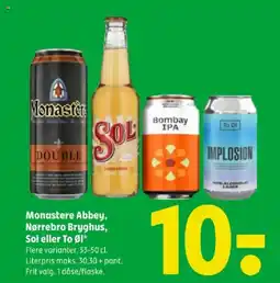 Coop 365 Monastere Abbey, Nørrebro Bryghus, Sol eller To Øl tilbud