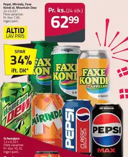 Fleggaard Pepsi / Mirinda / Faxe Kondi / Mountain Dew (24 stk.) tilbud